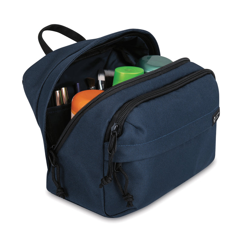 Load image into Gallery viewer, Renew AWARE™ rPET toiletry bag from XD Collection, showing a sleek, eco-friendly travel bag with zipper closure and compact design.