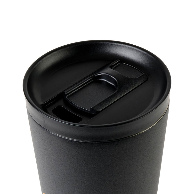 Load image into Gallery viewer, Aviana Rowan RCS recycled 500ml tumbler with black lid, eco-friendly drinkware for hot and cold beverages.