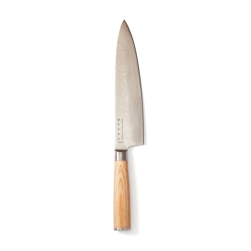 Load image into Gallery viewer, Vinga Hattasan Damascus chef’s knife with intricate pattern, stainless steel blade, and ergonomic handle for precise kitchen cutting.