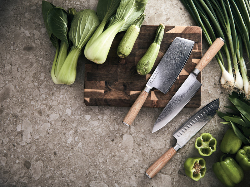 Load image into Gallery viewer, Vinga Hattasan Damascus Santoku knife with stainless steel blade, ergonomic handle, ideal for precise slicing and chopping in the kitchen.