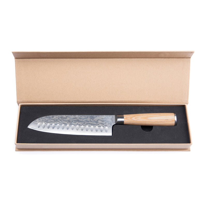 Load image into Gallery viewer, Vinga Hattasan Damascus Santoku knife with a sleek handle and sharp blade for precise slicing in home cooking.