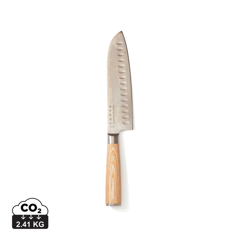 Load image into Gallery viewer, Vinga Hattasan Damascus Santoku knife with a sleek handle and patterned blade, ideal for precise slicing in the kitchen.