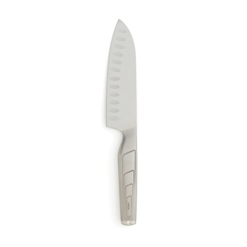 Load image into Gallery viewer, Vinga Hattasan santoku knife with wooden handle and stainless steel blade, ideal for slicing and dicing in the kitchen.