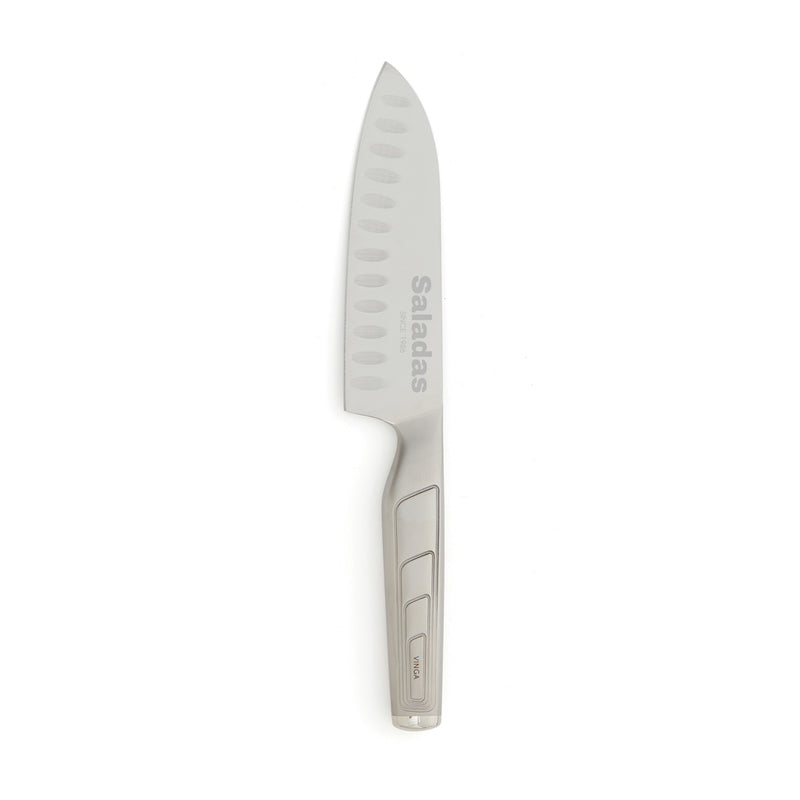 Load image into Gallery viewer, Vinga Hattasan santoku knife with a sharp stainless steel blade and wooden handle, ideal for precise slicing and dicing in the kitchen.