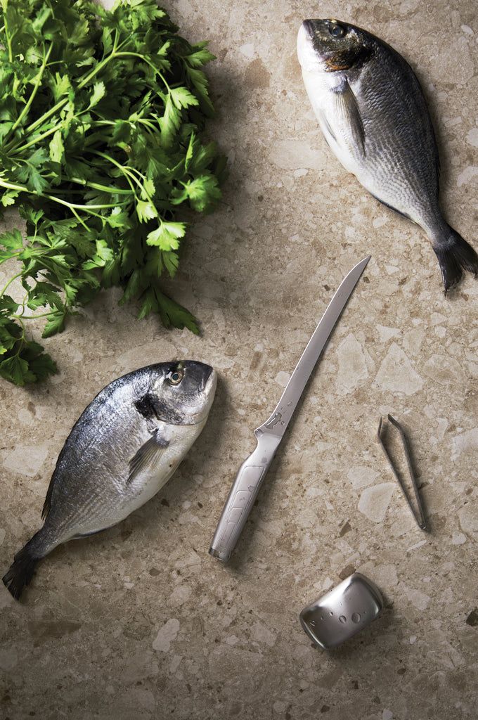 Load image into Gallery viewer, Vinga Hattasan fillet set with multiple stainless steel knives for home and living use, displayed on a wooden surface.