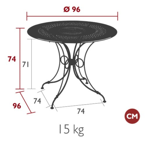Load image into Gallery viewer, Fermob 1900 outdoor table with 96cm diameter, round metal table for patio or garden outdoor dining and seating.