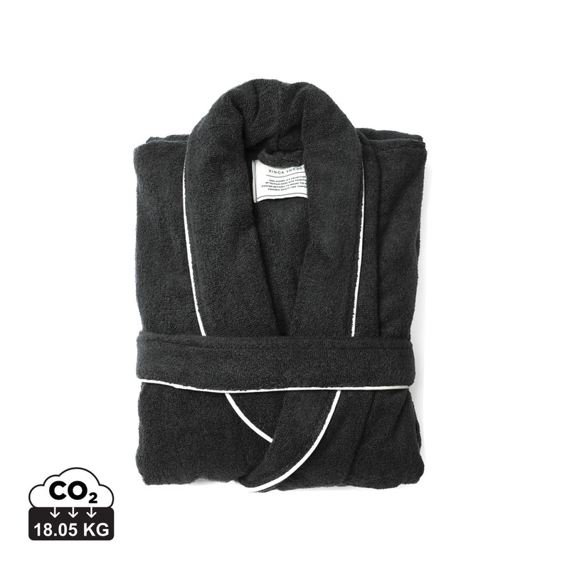 Load image into Gallery viewer, Vinga Harper bathrobe in L/XL, soft and cozy, shown hanging on a hook with a plush texture and neutral color.