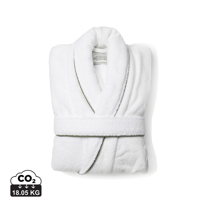 Load image into Gallery viewer, Vinga Harper bathrobe in size L/XL, soft terry cloth, cream color, cozy home loungewear with belt and front pockets.