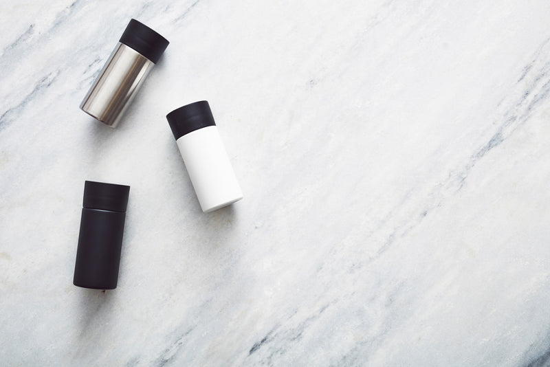 Load image into Gallery viewer, Vinga Otis thermo to-go mug in stainless steel with black lid, designed for hot and cold beverages, outdoor and travel use.