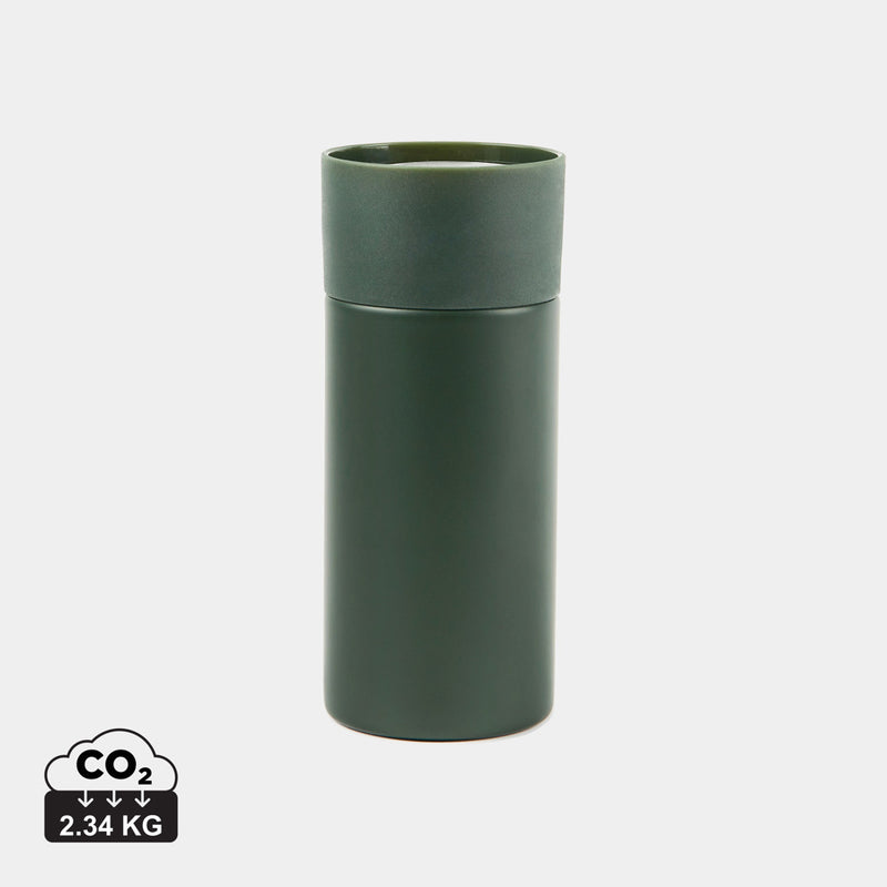 Load image into Gallery viewer, Vinga Otis thermo to-go mug in stainless steel with black lid, designed for hot and cold beverages, portable drinkware for travel.