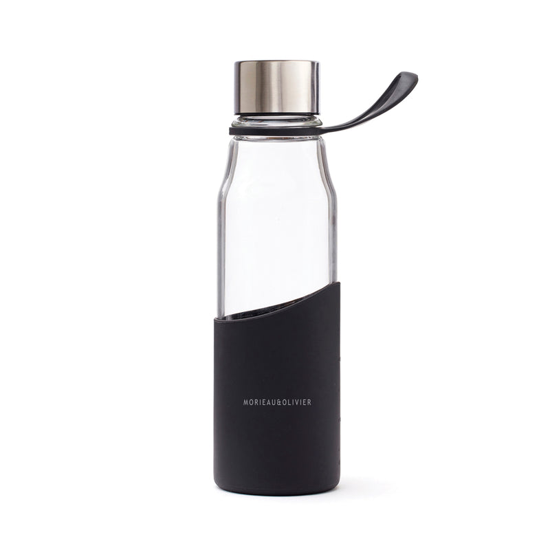 Load image into Gallery viewer, Vinga Lean Glass Water Bottle with clear glass body and stainless steel lid, reusable drinkware for keeping beverages cold or hot