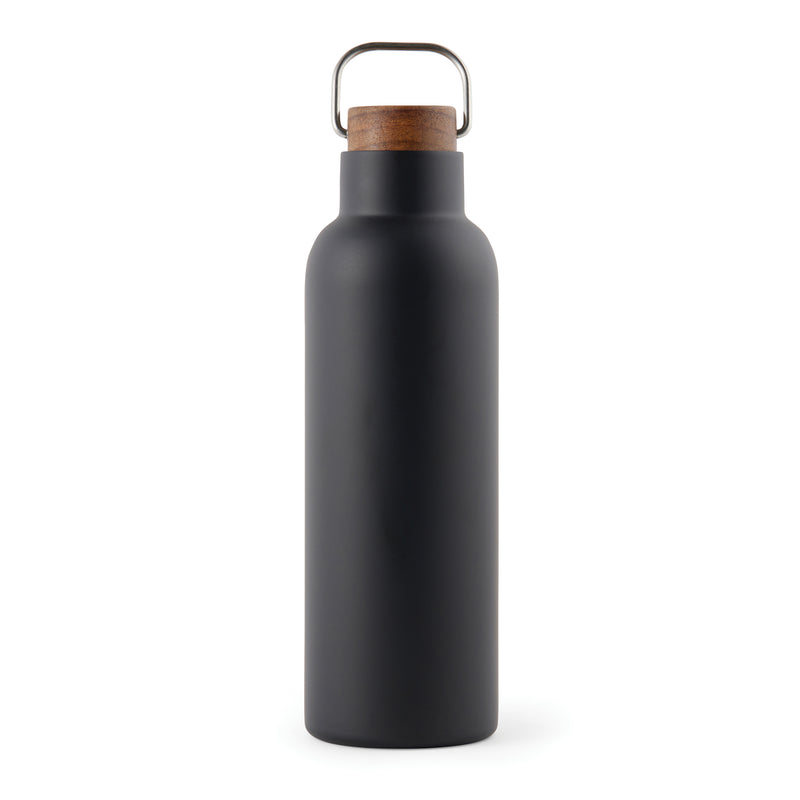 Load image into Gallery viewer, Recycled vacuum bottle 800ml with acacia wood lid pack of 25 Black Custom Wood Designs __label: Multibuy 800mlblackvacuumrecycledbottlecustomwooddesigns
