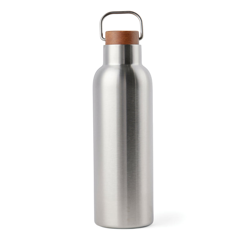 Load image into Gallery viewer, Recycled vacuum bottle 800ml with acacia wood lid pack of 25 Silver Custom Wood Designs __label: Multibuy 800mlsilvervacuumrecyledbottlecustomwooddesigns