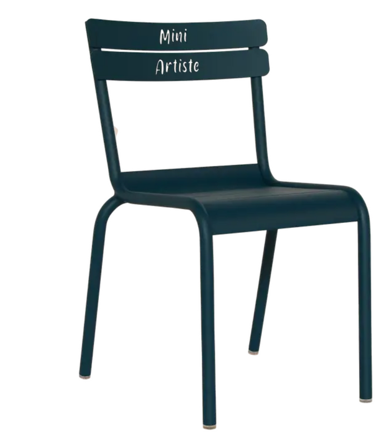 Load image into Gallery viewer, Acacpulco Blue Luxembourg Kid Chair "Mini Artiste" by Fermob, small children's corner furniture with colorful design and wooden frame.