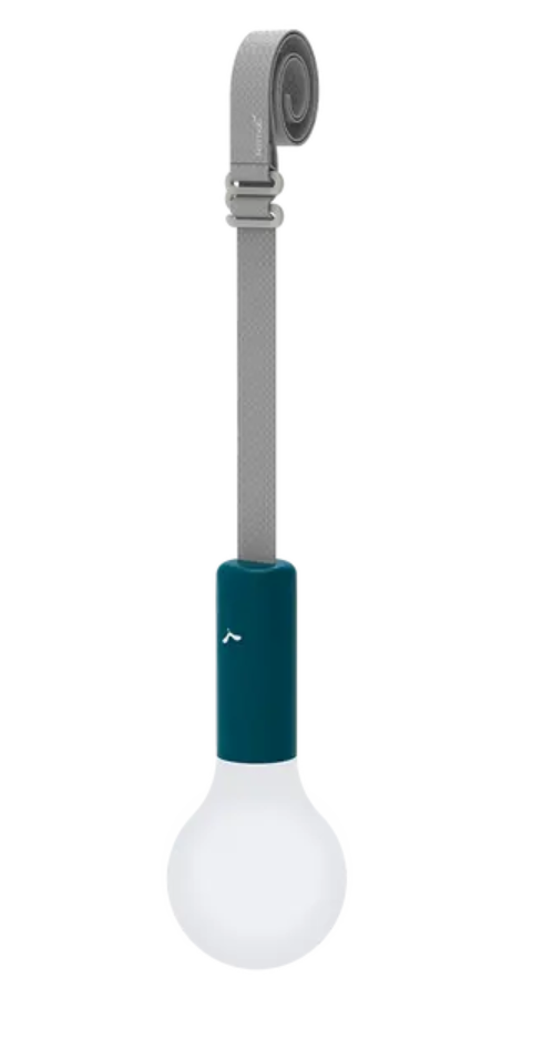 Load image into Gallery viewer, Fermob APLÔ Lamp H.24 suspended lighting with blue Acapulco design and hanging strap for modern interior or outdoor decor.
