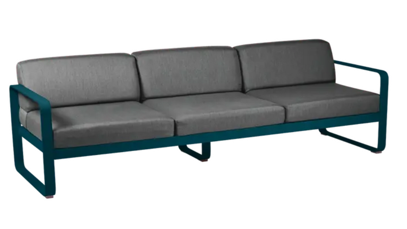 Load image into Gallery viewer, Grey Fermob Bellevie 3-seater outdoor sofa with metal frame, stylish contract furniture for outdoor spaces.
