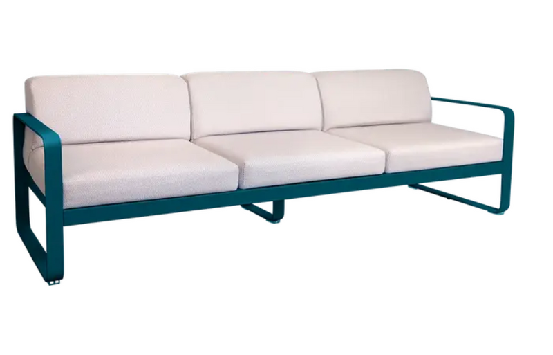Load image into Gallery viewer, Fermob Bellevie 3-seater outdoor sofa with metal frame and plush cushions, designed for comfortable outdoor relaxation.