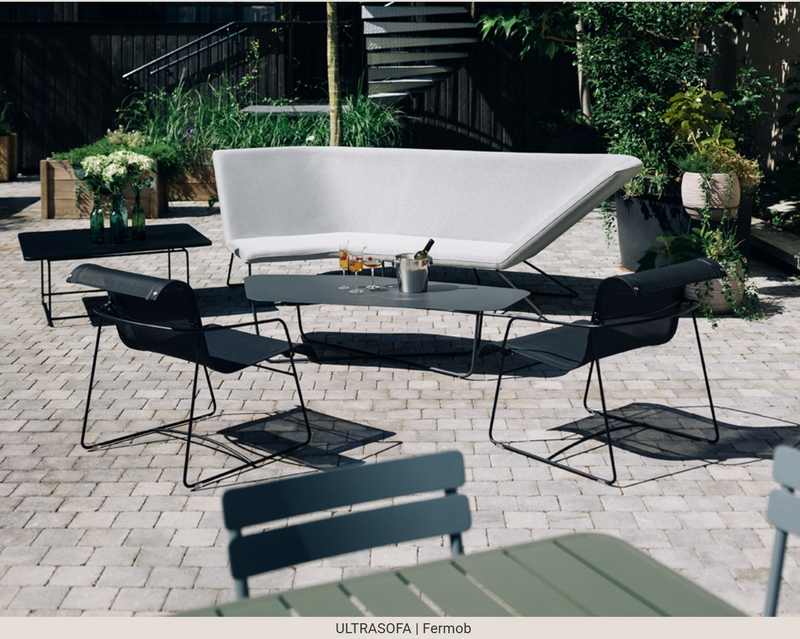 Load image into Gallery viewer, Blue Ultrasofa low metal table by Fermob with a sleek rectangular design, ideal for outdoor living spaces.