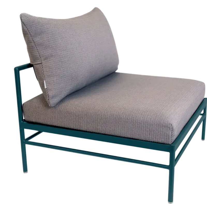 Load image into Gallery viewer, Fermob Rivage low outdoor chair with metal frame and woven acapulco-style seat, perfect for garden or patio relaxation.