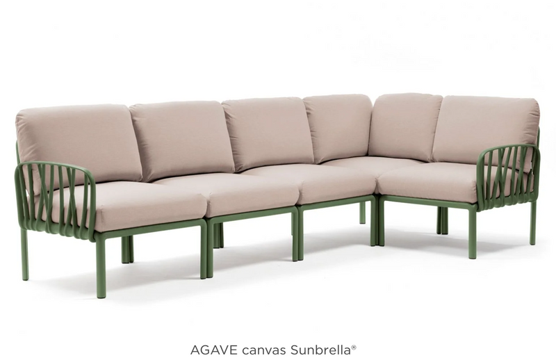 Load image into Gallery viewer, Komodo 5 modular outdoor sofa by Custom Wood Designs with Agave Adriatic canvas, ideal for patio or hotel outdoor seating.