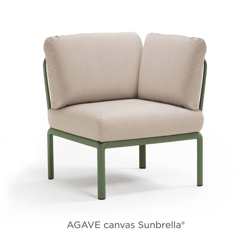 Load image into Gallery viewer, Nardi Komodo corner outdoor sofa module with agave Sunbrella canvas cushions and sturdy outdoor rattan frame.