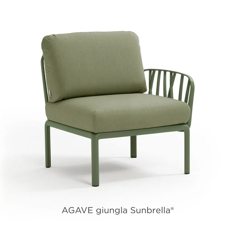Load image into Gallery viewer, Nardi Komodo Terminal Outdoor Sofa Module with agave ginula Sunbrella fabric, designed for stylish outdoor seating and relaxation.