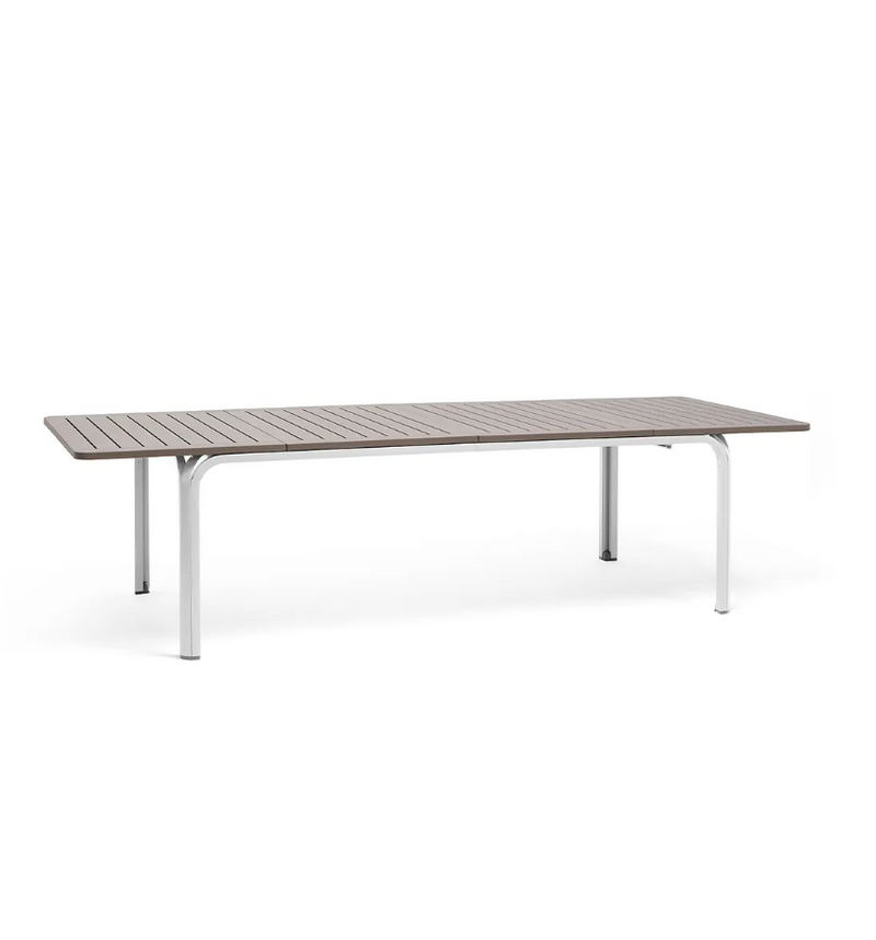 Load image into Gallery viewer, Alloro 210–280 extensible outdoor table by Nardi, crafted by Custom Wood Designs, with a wooden surface and extendable design.
