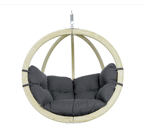 Load image into Gallery viewer, Amazonas Globo Wood Hanging Chair in anthracite with a woven wooden frame and hanging suspension for indoor or outdoor relaxation.
