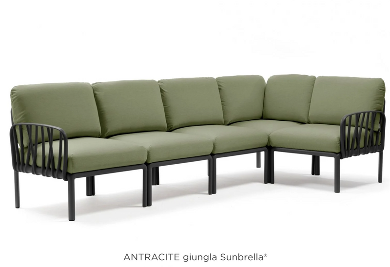 Load image into Gallery viewer, Antracite Komodo 5 Modular Outdoor Sofa by Custom Wood Designs, featuring a stylish, weather-resistant outdoor patio furniture setup.