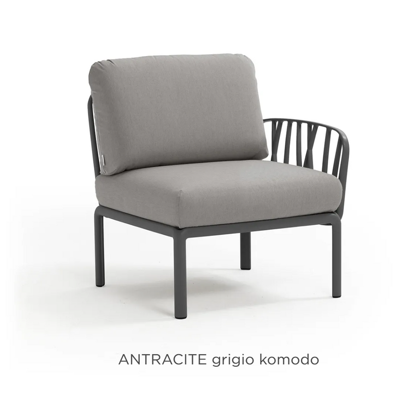 Load image into Gallery viewer, Nardi Komodo Terminal Module outdoor sofa in anthracite gray Sunbrella fabric, featuring sleek, modular design for outdoor lounging.