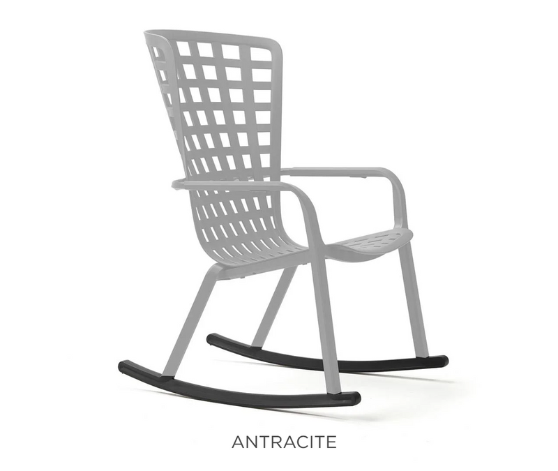 Load image into Gallery viewer, Antracite Nardi Folio rocking chair kit with wooden legs, designed for outdoor patio furniture, shown from a front angle.