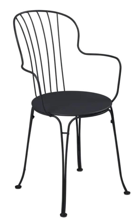 Load image into Gallery viewer, An outdoor metal armchair in antracite color by Fermob, featuring a sleek, modern design for outdoor patio or garden use.