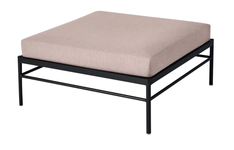 Load image into Gallery viewer, Fermob Rivage outdoor Ottoman in anthracite and papyrus, metal frame, versatile lounge footstool for patio or garden seating.