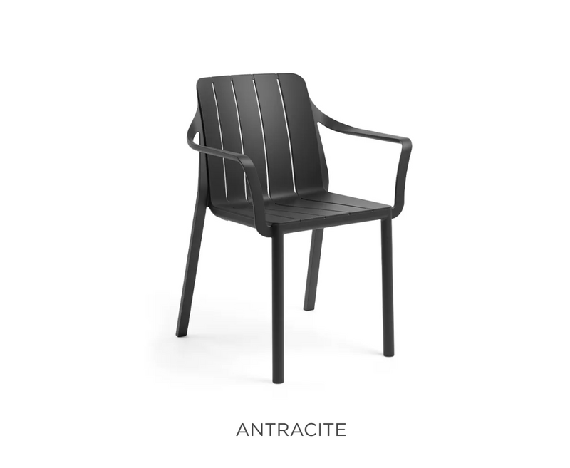 Load image into Gallery viewer, Antracite Nardi Tiberina armchair, stackable outdoor chair with sleek design, suitable for outdoor dining and patio use.