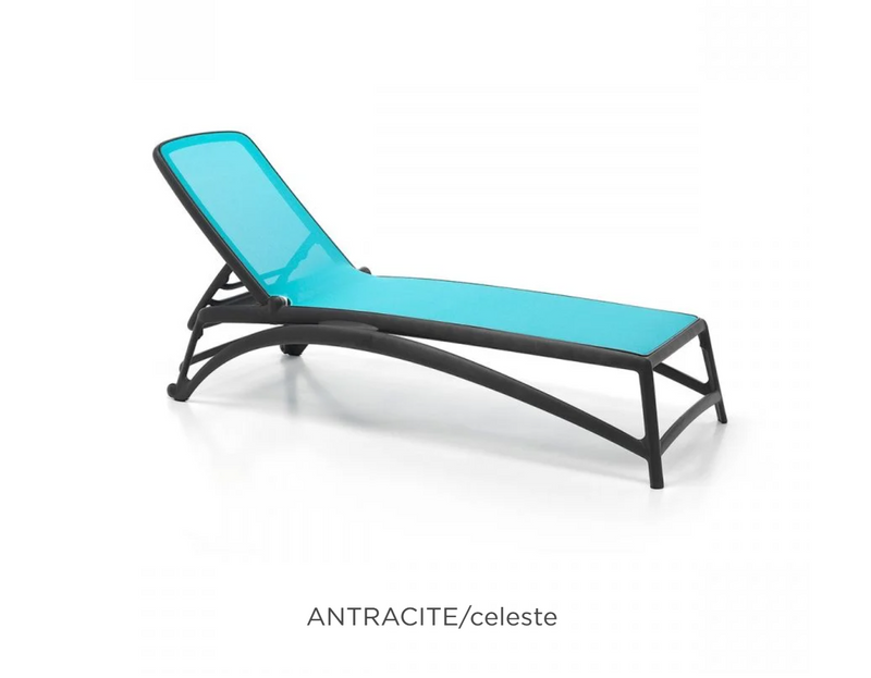 Load image into Gallery viewer, Nardi Atlantico stackable sun lounger in antracite and celeste colors, outdoor poolside recliner with sleek, modern design