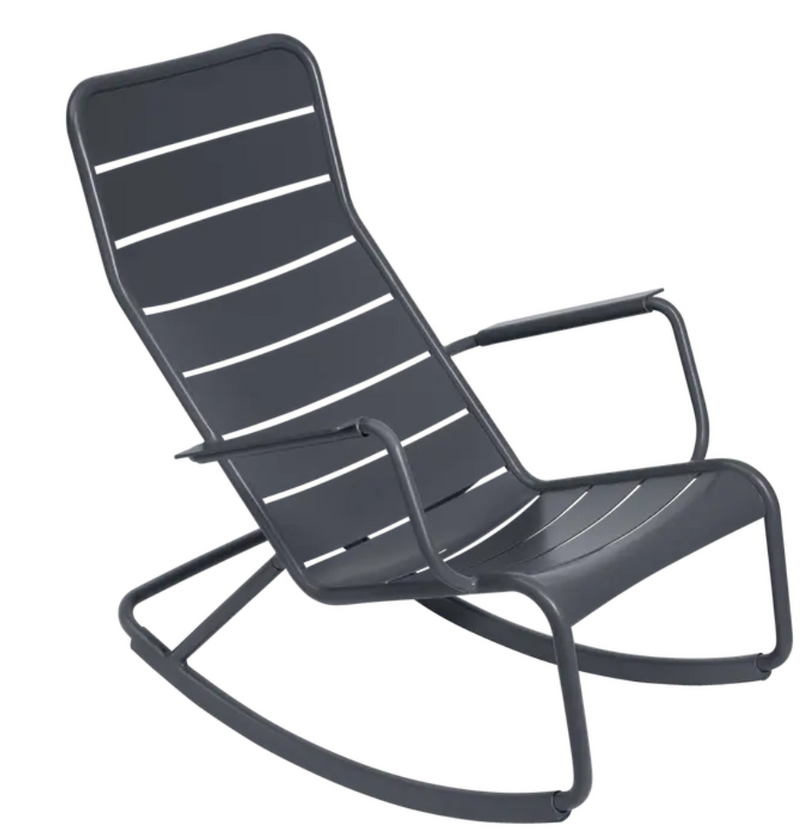 Load image into Gallery viewer, Fermob Luxembourg outdoor rocking chair in anthracite aluminum, designed for stylish outdoor seating and relaxation.