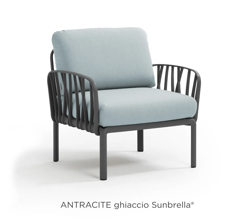 Load image into Gallery viewer, Nardi Komodo modular outdoor armchair by Custom Wood Designs with an Antraciteghiaccio Sunbrella fabric for outdoor seating.