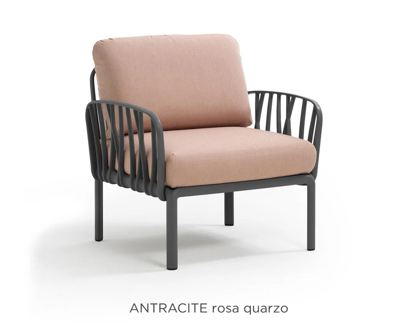 Load image into Gallery viewer, Nardi Komodo modular outdoor armchair by Custom Wood Designs, featuring an anthracite and aquamarine Sunbrella fabric for outdoor seating.