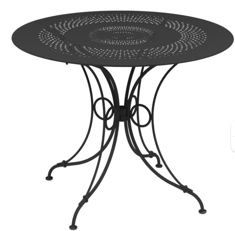 Load image into Gallery viewer, Fermob 1900 outdoor table with 96cm diameter in anthracite, metal design for garden or patio use.