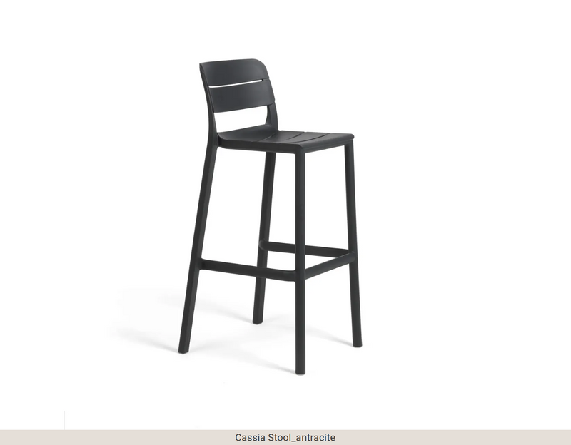 Load image into Gallery viewer, Nardi Cassia high outdoor bar stool, 75cm stackable chair in anthracite color, suitable for garden or patio seating.