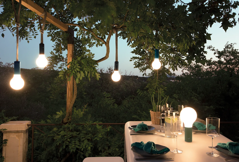 Load image into Gallery viewer, Fermob APLÔ Lamp H.24 suspended rechargeable light with strap, hanging from ceiling for modern interior or outdoor decor.