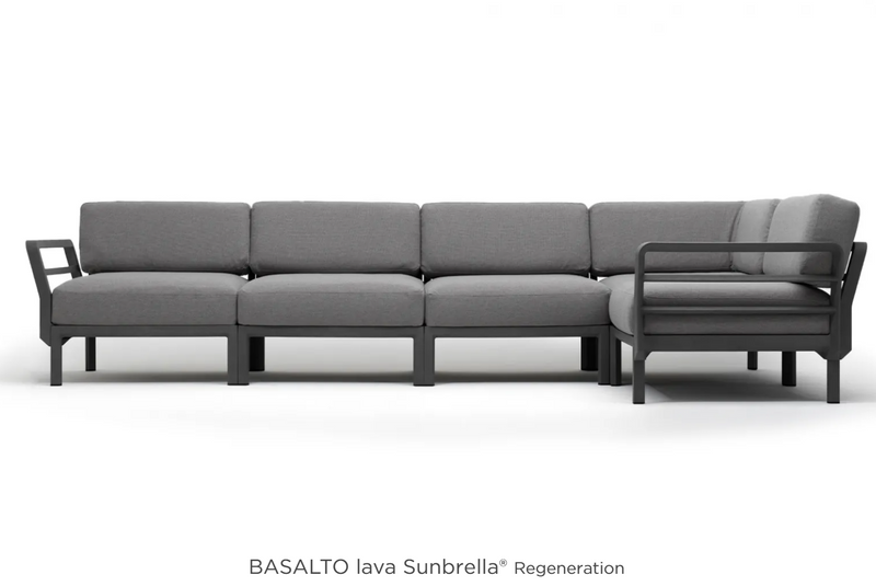 Load image into Gallery viewer, Maximo 5 modular outdoor sofa by Custom Wood Designs, basalt lava finish, stylish seating system for hotel terraces and outdoor spaces.