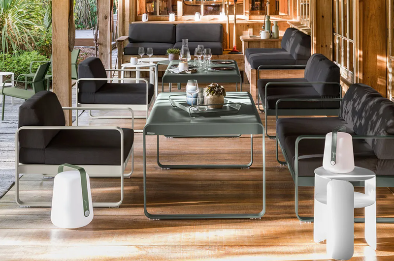 Load image into Gallery viewer, Fermob Bellevie 2-seater outdoor sofa with stylish cushions and metal frame, ideal for patio or garden seating.