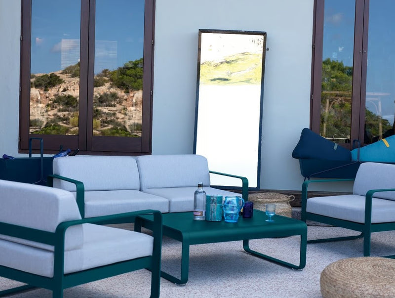 Load image into Gallery viewer, Fermob Bellevie low aluminum lounge table, 103x75 cm, ideal for garden, restaurant, or hotel outdoor furniture setups.