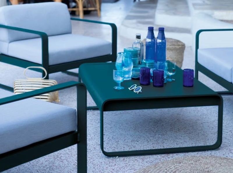 Load image into Gallery viewer, Fermob Bellevie low aluminum lounge table with 103x75 cm surface, suitable for outdoor garden or restaurant settings.