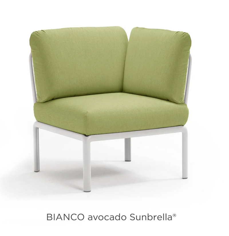 Load image into Gallery viewer, Nardi Komodo Corner Module outdoor sofa with Bianco Avocado Sunbrella fabric, modular design, suitable for outdoor patio seating.