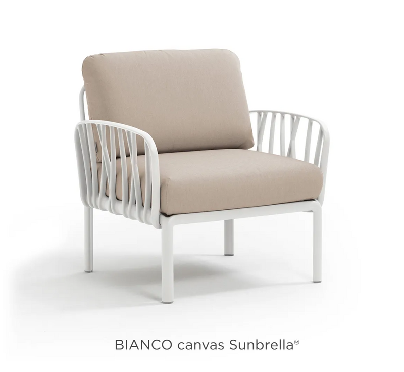 Load image into Gallery viewer, Nardi Komodo outdoor armchair by Custom Wood Designs, part of modular sofa collection, with white Sunbrella canvas upholstery.
