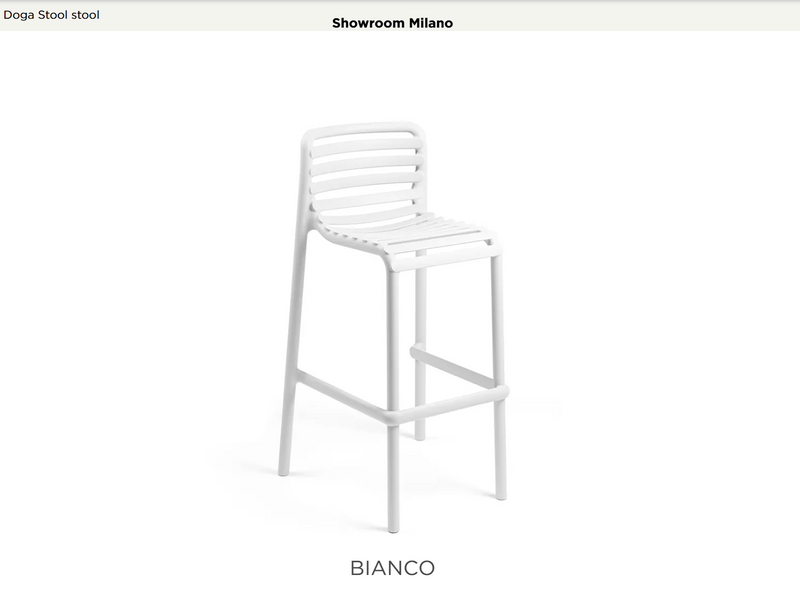 Load image into Gallery viewer, Nardi Doga high outdoor stool in white, 75cm height, suitable for patio or restaurant seating, made of durable outdoor material.