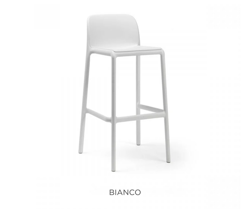 Load image into Gallery viewer, Nardi Faro high stackable bar stool in white, outdoor patio furniture, featuring a sleek design for outdoor dining or bar areas.
