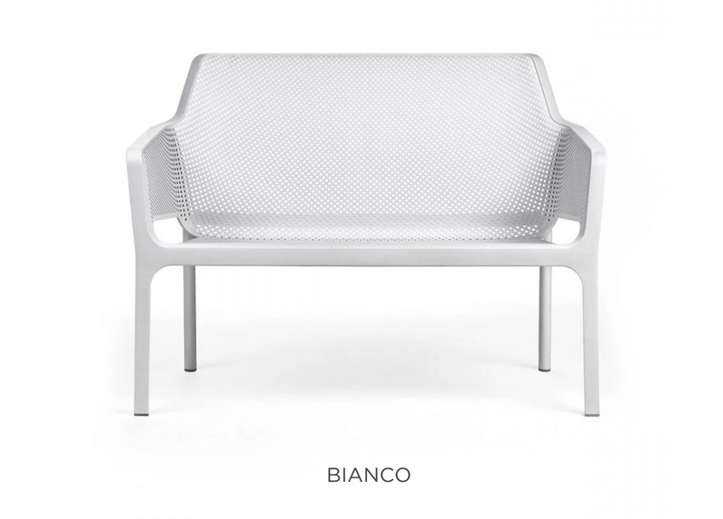 Load image into Gallery viewer, Nardi Bianco Net Bench outdoor 2-seater made of durable woven material with a sleek design, ideal for garden seating.